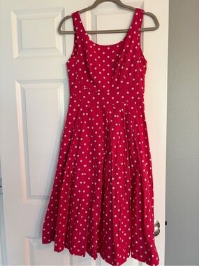 Emily and Fin Isobel Pink and White Polka Dot Sleeveless Fit-and-Flare Dress